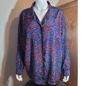 Vintage 80s Donnkenny Abstract Crinkle Gauze Blouse 1X Art To Wear Dopamine Top